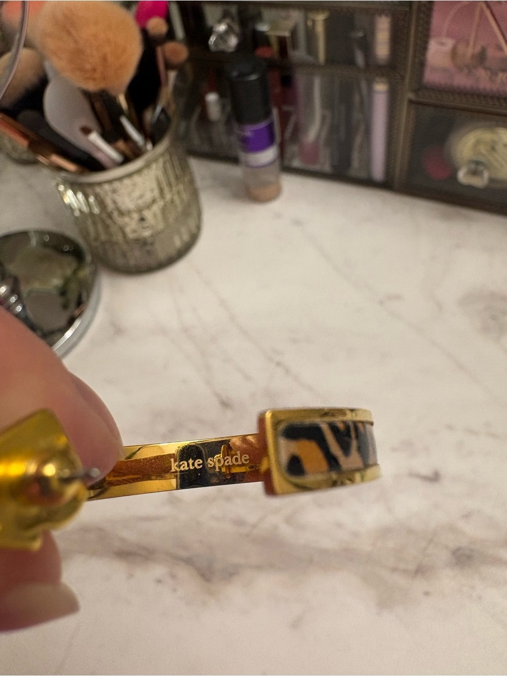 kate spade Gold-Tone Clover Bangle with Leopard Inlay & Earrings Set - Picture 8 of 12